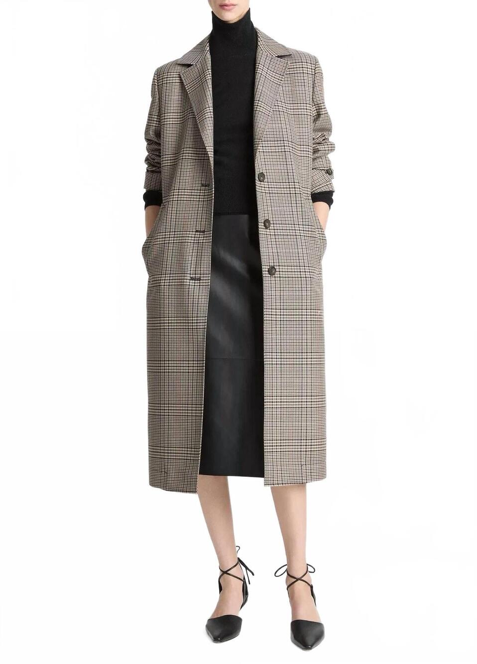 NEW VINCE pressed plaid car coat